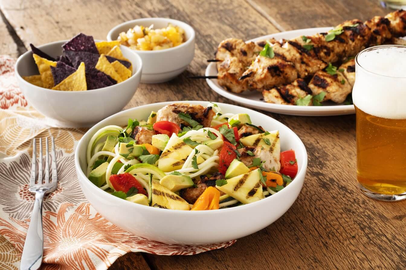 Tex-mex turkey kebab bowl on table