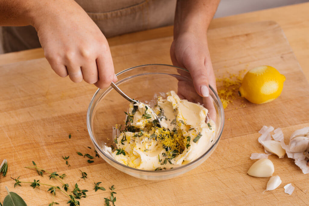 preparing compound butter for roasting turkey cuts