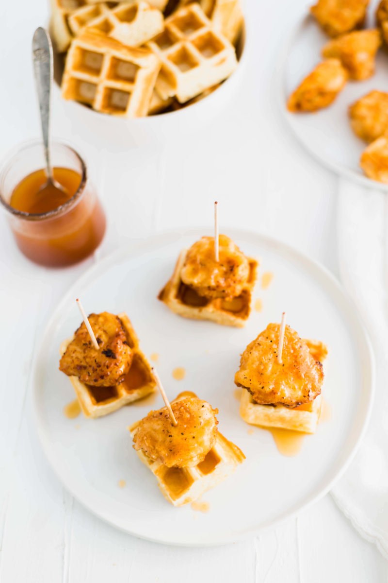 fried turkey and waffle bites overhead